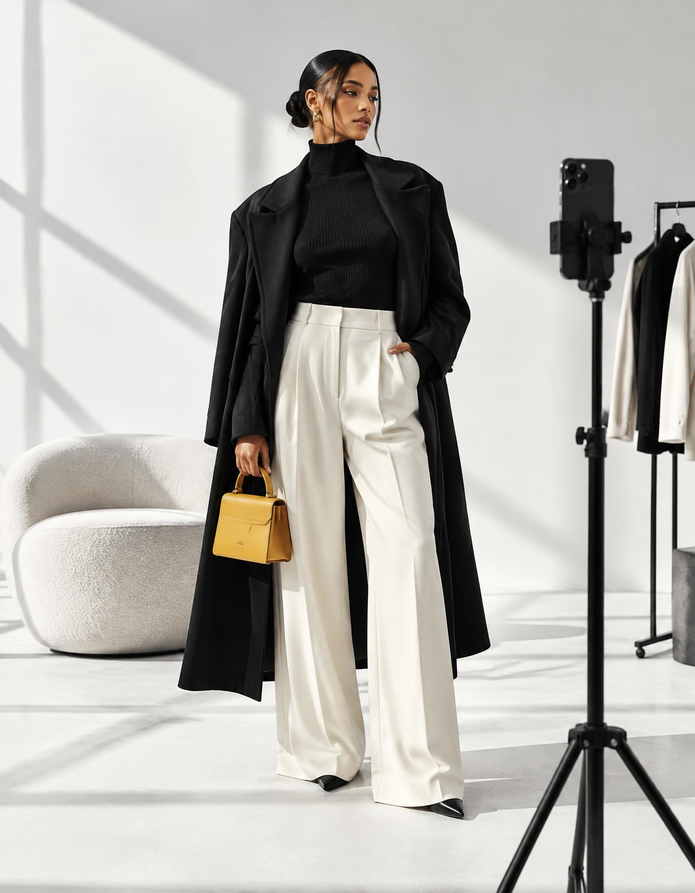 Fashion creator filming an editorial look